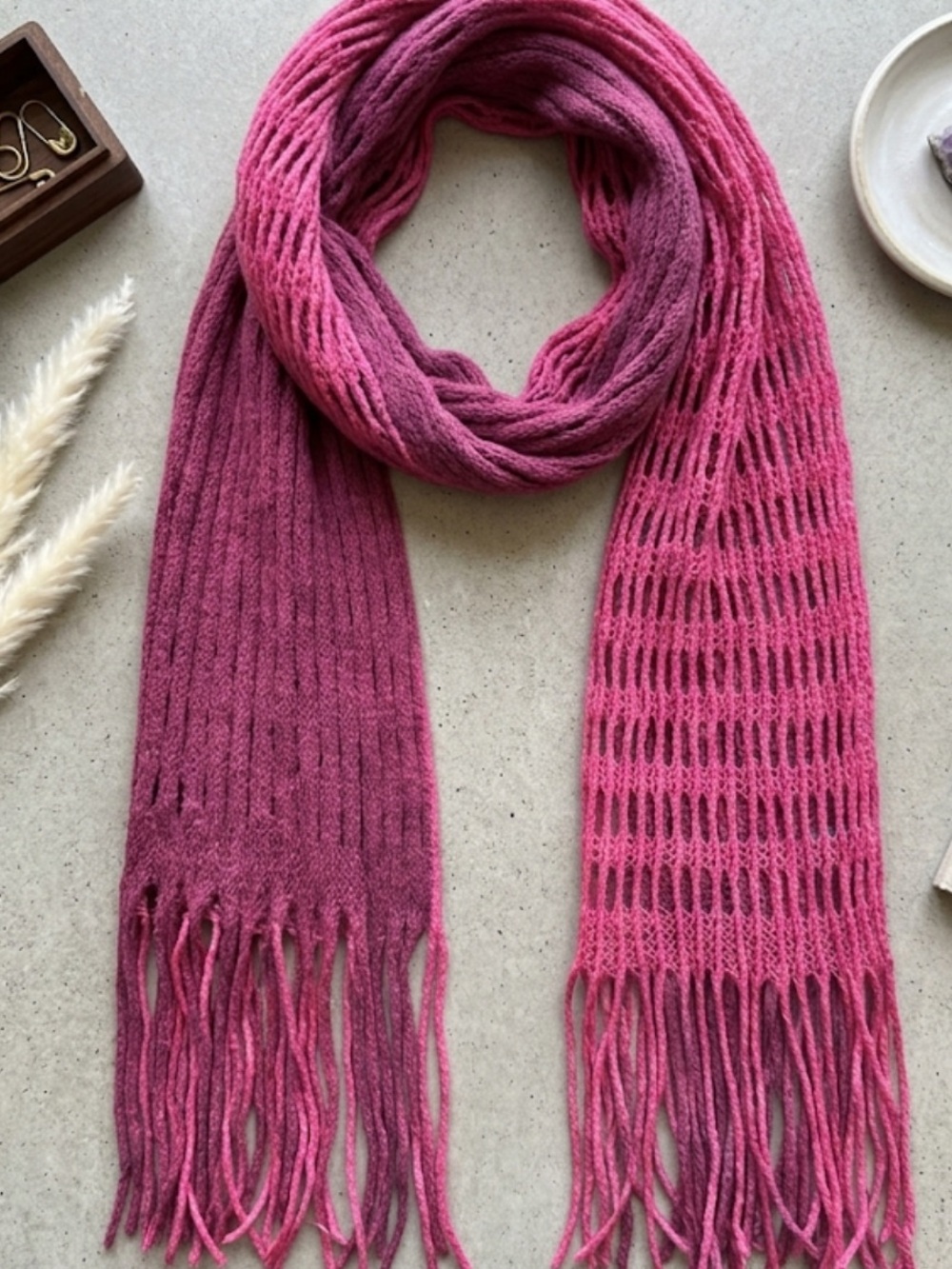 Handwoven Pink Gradient Scarf - Women Accessories